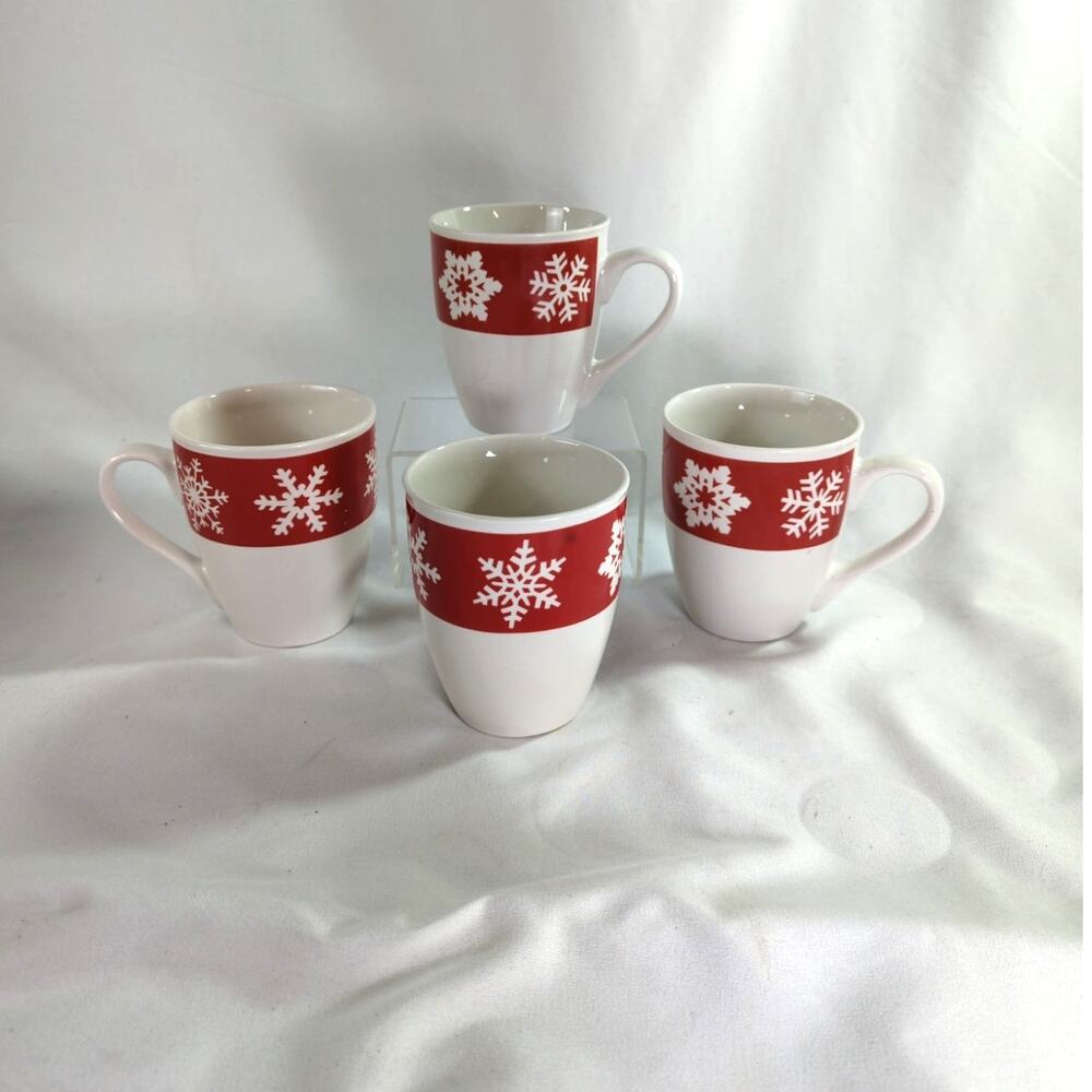4 Royal Norfolk Red & White Snowflake Holiday Mugs